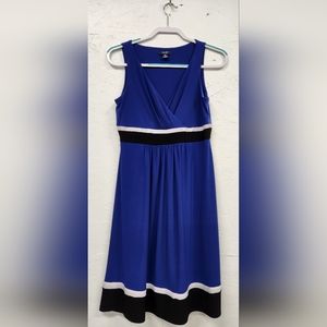 Chaps Blue and Black Midi Dress with White Trim